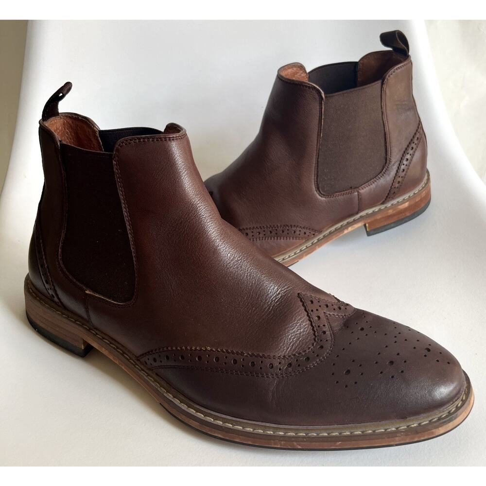Mens Florsheim Streets WT Chelsea Boots Size 10 Brown Leather Wingtip Brogue EUC
